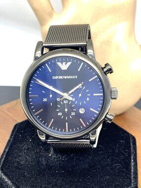 Emporio Armani Men's Watch AR1979 Chronograph Quartz Blue Dial Gunmetal 46mm